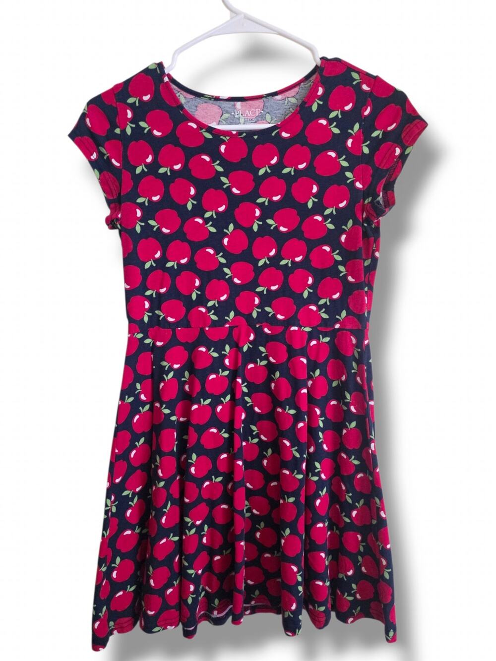 Children's Place Girls 14 Navy Apple Print Fit & Flare Twirl Dress